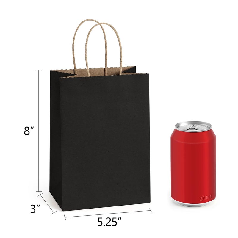 BagDream Small Gift Bags with Handles 50Pcs 5.25x3x8 Kraft Paper Bags Bulk for Party Favor, Retail, Merchandise, Wedding, Gifts, Recyclable Black Paper Sacks - Image 2